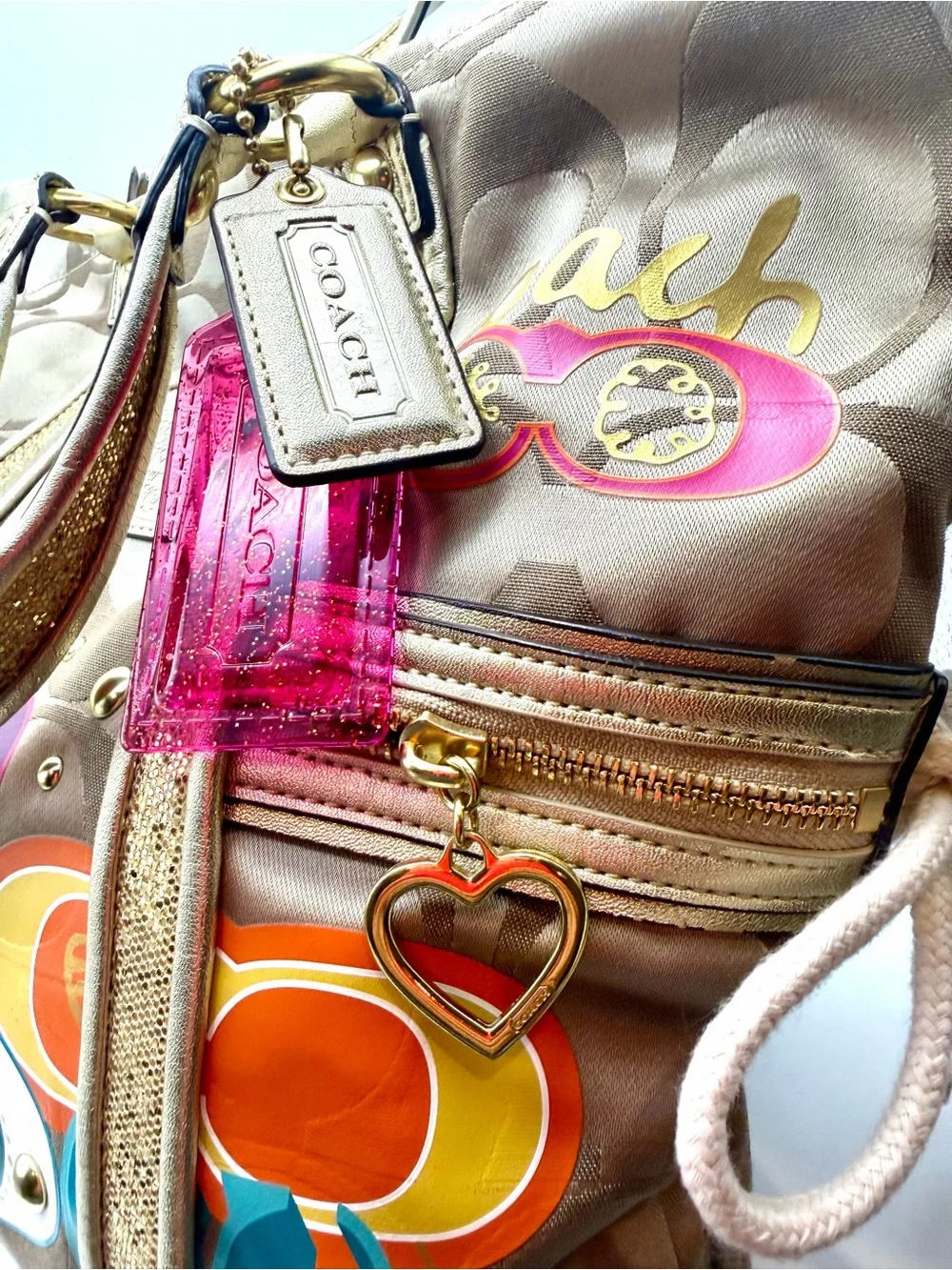 Coach Poppy Pop C Signature Glam Tote Bag Gold Glitter Y2K F21101